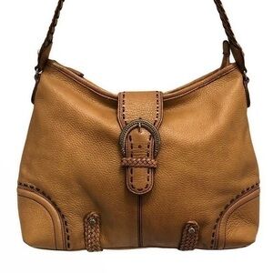 Brighton brown leather zippered bag buckle decor